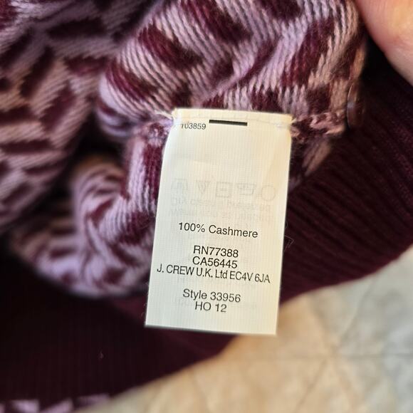 J.Crew Collection Cashmere Sweater Women's S Burgundy Herringbone Preppy Classic - Picture 5 of 12
